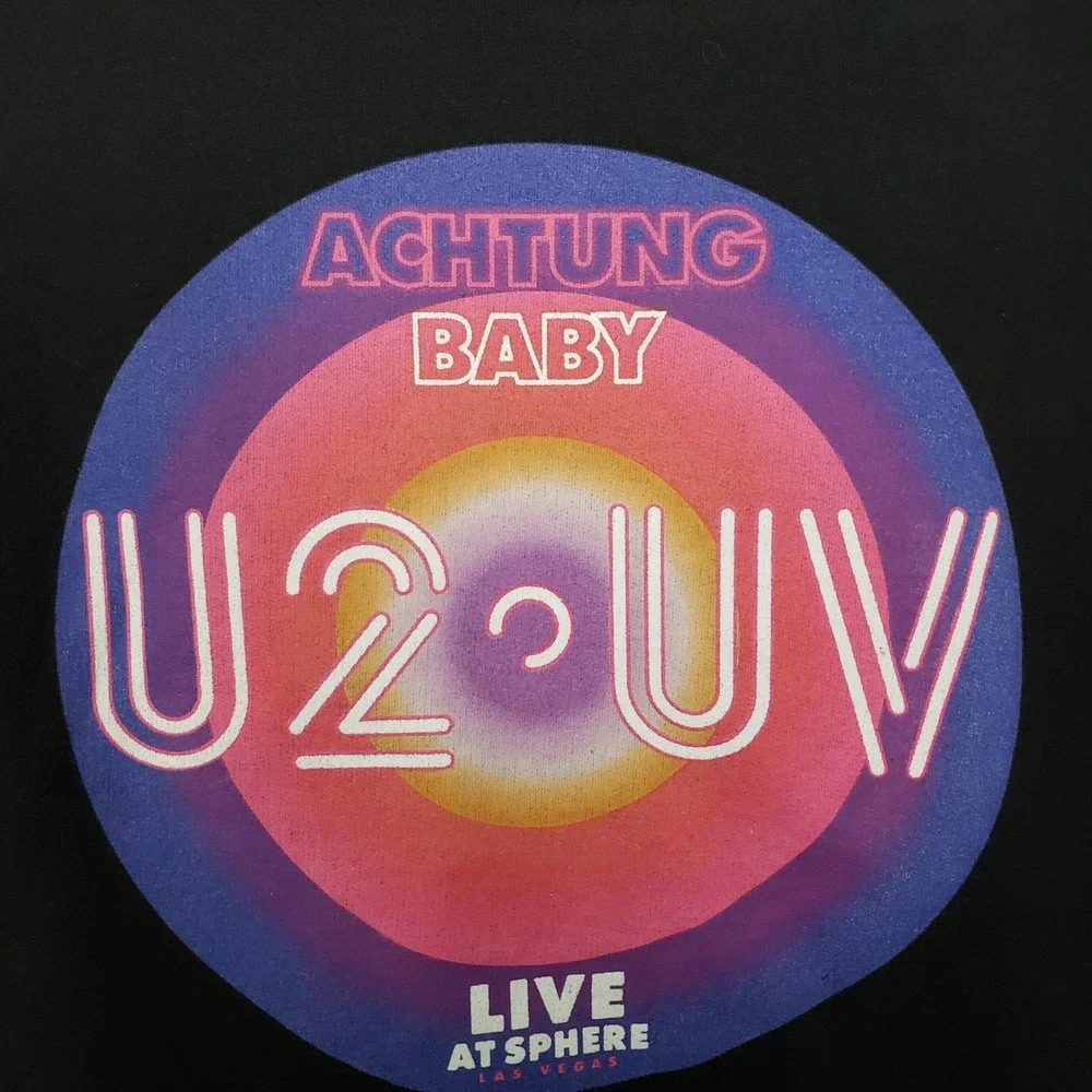 U2 UV Live At The Sphere Hoodie Black Neon Achtung Baby Concert Merch Mens L